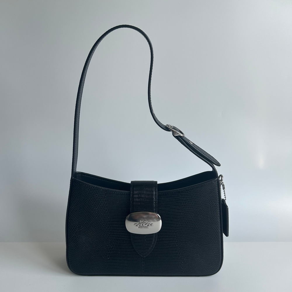 Coach Eliza Shoulder Bag Black Refined Calf Leather CAA93 Silver Hardware